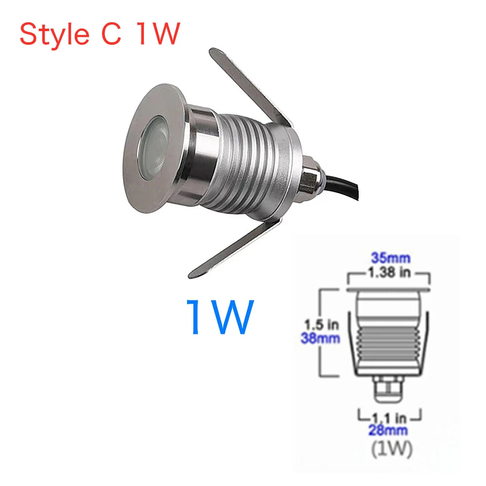 1W / 3W Recessed LED Underground Light (IP67 Waterproof, 12V) - Outdoor Deck & Pathway Lamp