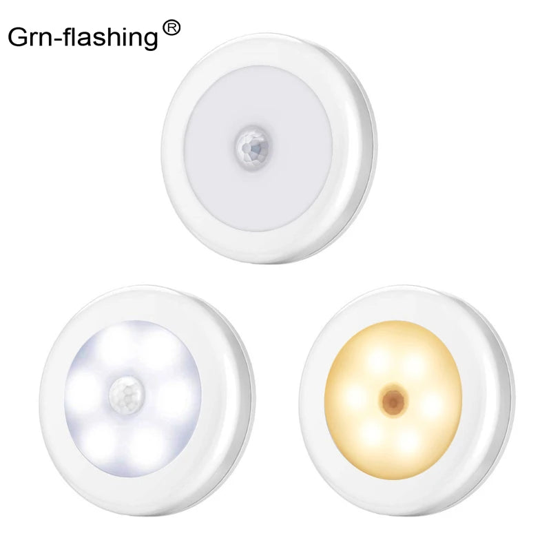 6 LED Motion Sensor Night Light - Wireless PIR Infrared Battery Powered Lamp