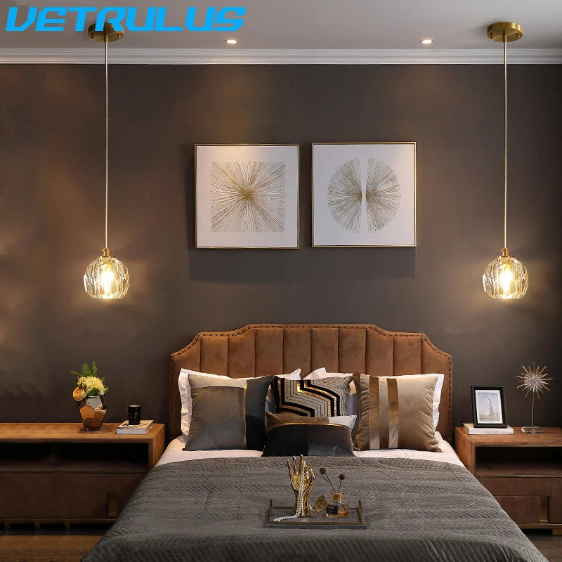 Modern Pendant Light Nordic Luxury K9 Crystal Chandelier Ceiling Lamps Hanging Fixture Indoor Living Dining Room Bedroom Decor