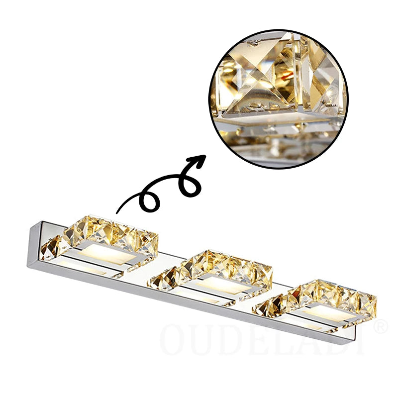 Square LED Mirror Light Bathroom Cosmetic room Round Crystal Wall Lamps 2-4head Stainless Steel indoor Lighting fixture