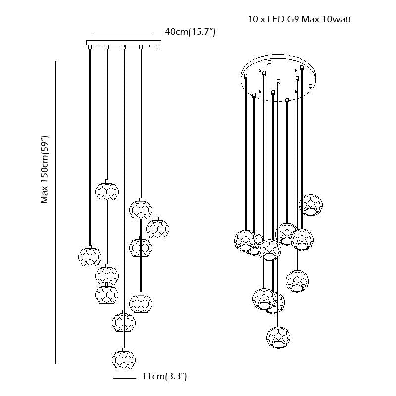 Nordic Luxury Chandelier Stair Lighting Crystal Pendant Light for Kitchen Restaurant Villa G9 Bulb