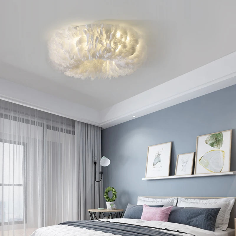 Modern LED Ceiling Light Nordic New Feather Bedroom Living Room Hallway Simple Warm Romantic Children Kid Fixture Decor Lamp