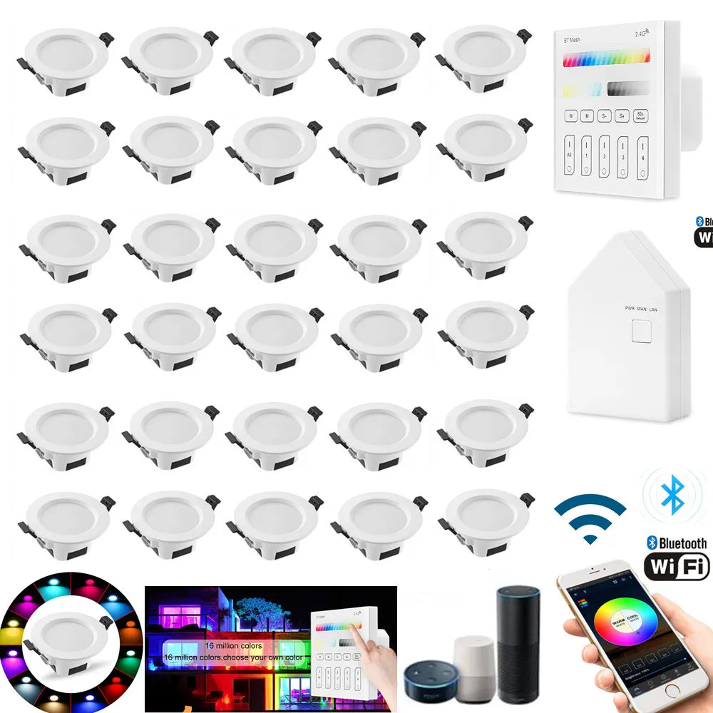 30X RGB Warm Cool White RGBWC LED Ceiling Lamp Down Light WIFI / Bluetooth Mesh / Touch Panel /APP/Voice Controller Timer Dimmer