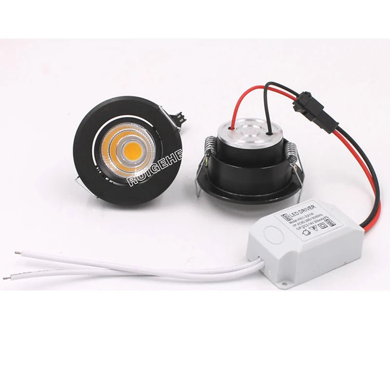Dimmable 3W Small Led Downlights Recessed Mini Adjustable Cob Cabinet Spot Lights white Black Silver Hole Size 40-45mm