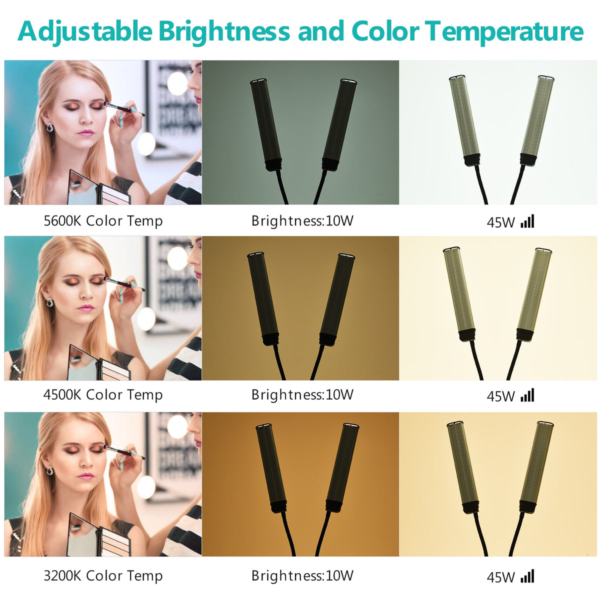 Flexible Double Arms LED Fill Light Bi-color Dimmable LED Video Light 3 Lighting Modes with Phone Holder for Makeup Live Stream