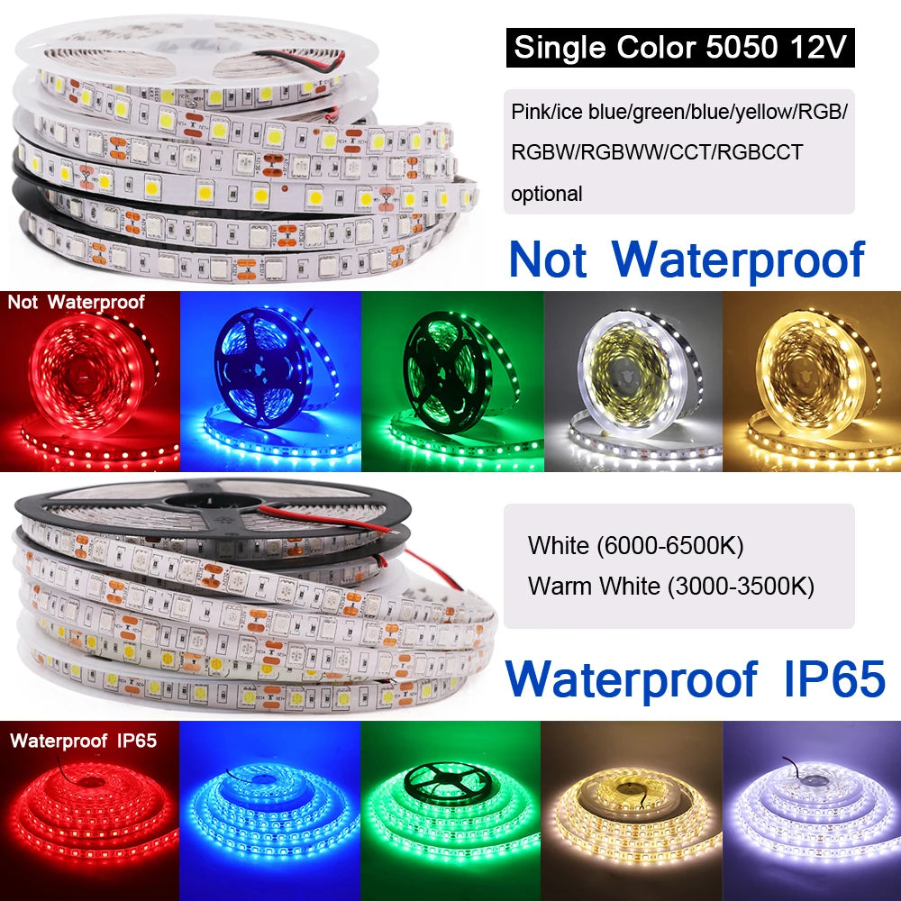 LED Strip 5050 RGB CCT RGBCCT RGB White Lights 12V 24V Waterproof 5M 300LED Blue Warm White LED Tape Lights Flexible