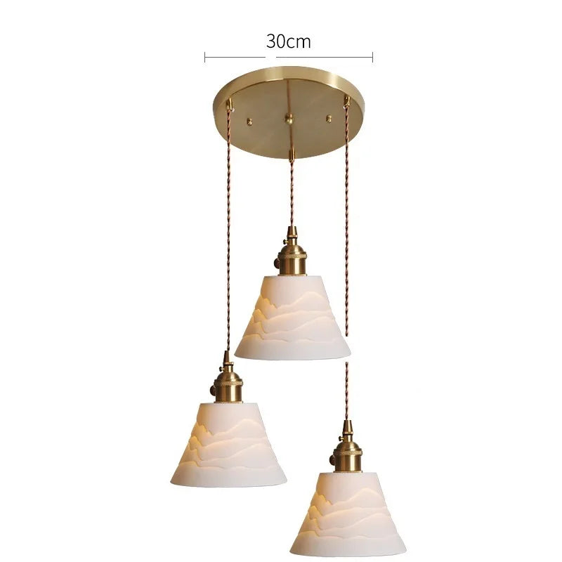Nordic White Ceramic LED Pendant Lights Fixtures Knob Switch For Bedroom Dinning Living Room Modern Copper Hanging Lamp