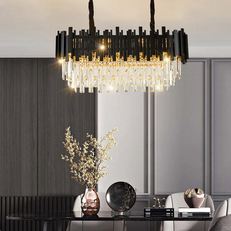 FKL Modern Crystal Black Chandelier For Living room Bedroom Oval Long Dining room Lamp Industrial Style Black Crystal Chandelier