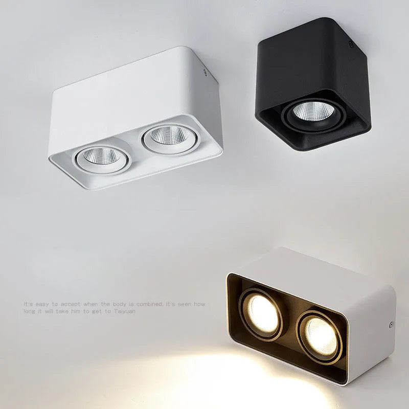 Square Dimmable LED Wall Mounted Downlight 10W 12W 20W COB Spot light Single/Double Head Ceiling Lamp Surface Mounted Down light