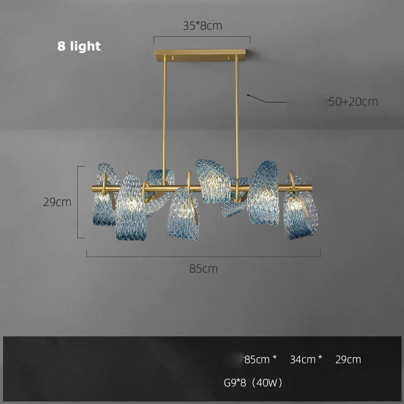 2026 Postmodern Copper Glass Chandelier - Blue Beauty Luxury Dining Room Light