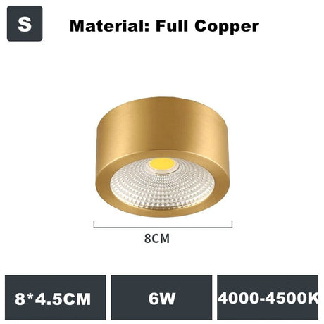 Full Copper 220V LED Ceiling Downlight Nordic Hallway Corridor Porch Surface Mounted Brass 6W 8W 10W Spot Light Fixture