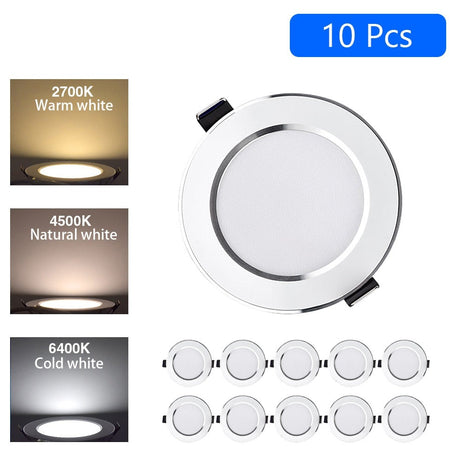 10PCS LED Downlight Recessed Ceiling Lamp 5W 9W 12W 15W Three-color dimmable/Cold white/Warm white led Spotlight AC 220V
