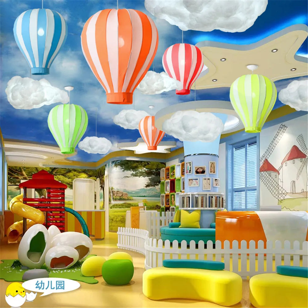 Nordic Cloth Hot Air Balloon Pendant Lights For Baby Room Nursery Children Restaurant Art Deco Hanging Lamp Colorful Led Fixture
