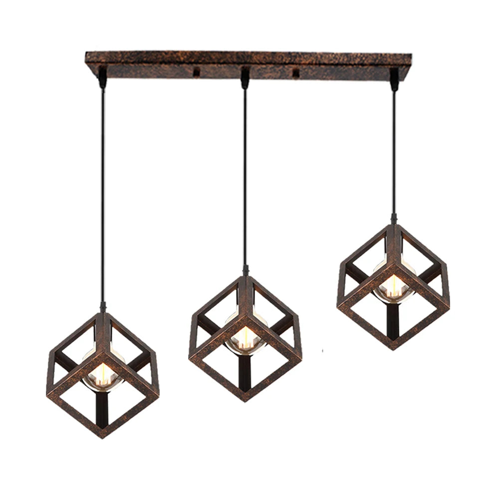 Nordic Style 3 in 1 Pendant Lights Creative Geometric Lamp Shade Cube E27 Base Metal Hanging Light Square Ceiling Lighting Decors
