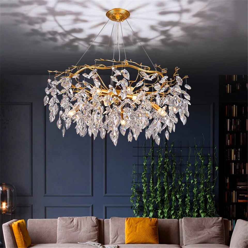 Nordic Luxury Crystal Chandelier Lighting Modern Simple Gold Lustre Hanging Lamp for Living Room Hotel Hall Home Decor Lighting