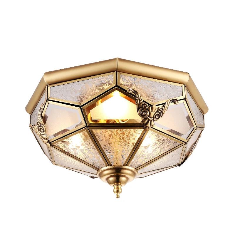 Fashion Europe vintage copper glass ceiling light America home deco 3 pcs e27 bulb ceiling lamp