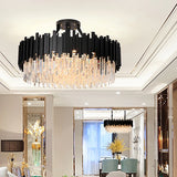 FKL Modern Crystal Black Chandelier For Living room Bedroom Oval Long Dining room Lamp Industrial Style Black Crystal Chandelier