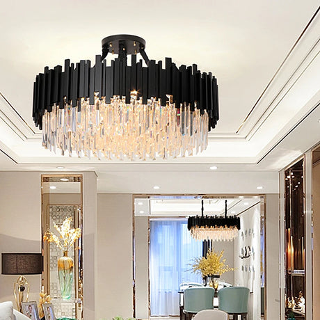 FKL Modern Crystal Black Chandelier For Living room Bedroom Oval Long Dining room Lamp Industrial Style Black Crystal Chandelier