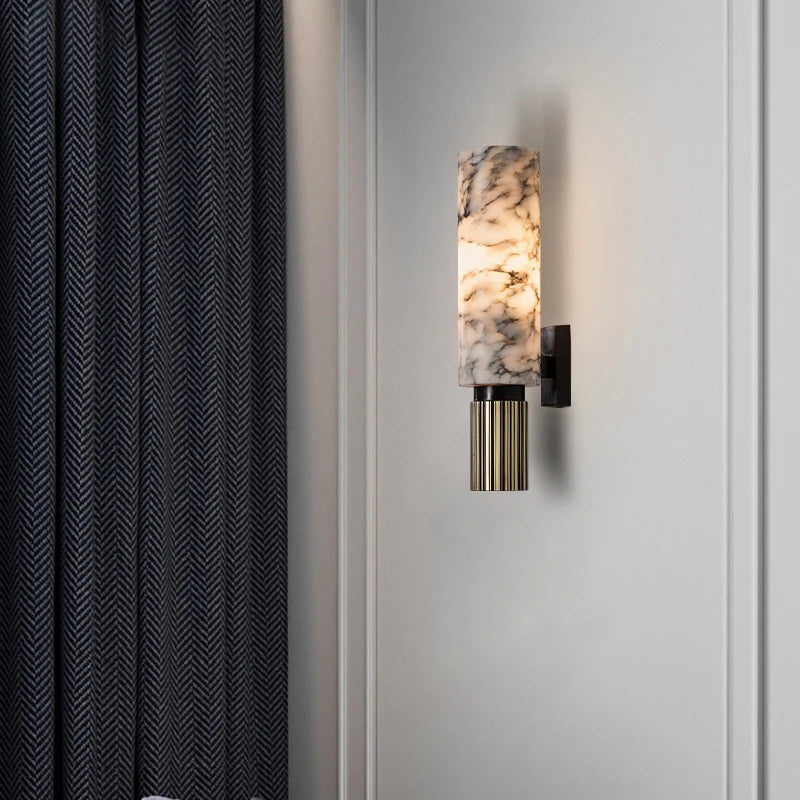 FSS Modern Chinese Marble Wall Lamp Copper Light Luxury Natural Marble Wall Lamp Villa Aisle Corridor Bedroom Study Wall Lamp