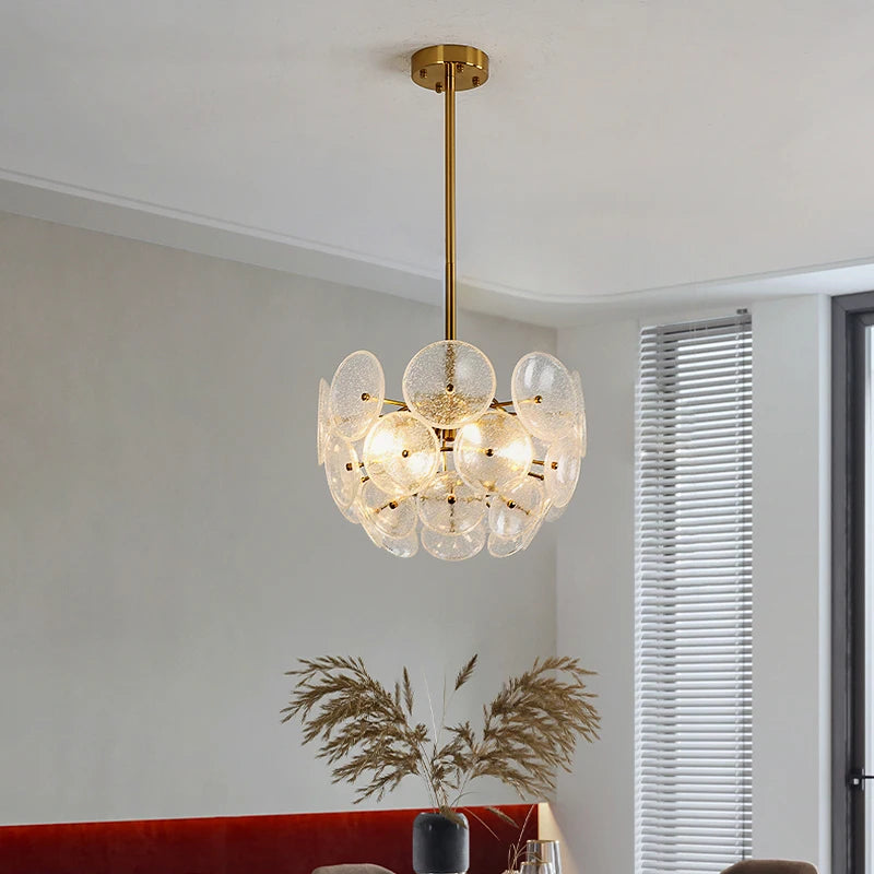Modern Chandelier Round Ceiling Frosted Glass Copper Hanging Lamp luxury Pendant Lights For Living Bedroom Dining Room
