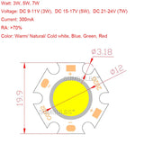 10-Pack 20mm Round COB LED Light Chips (DC 3W / 5W / 7W) - High-Power Light Source Modules