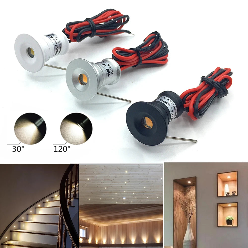 Mini LED Spotlight 1W IP65 Recessed Downlight Indoor 12V Dimmable Spot Light Ceiling Lamp Showcase Display Staircase  Lighting