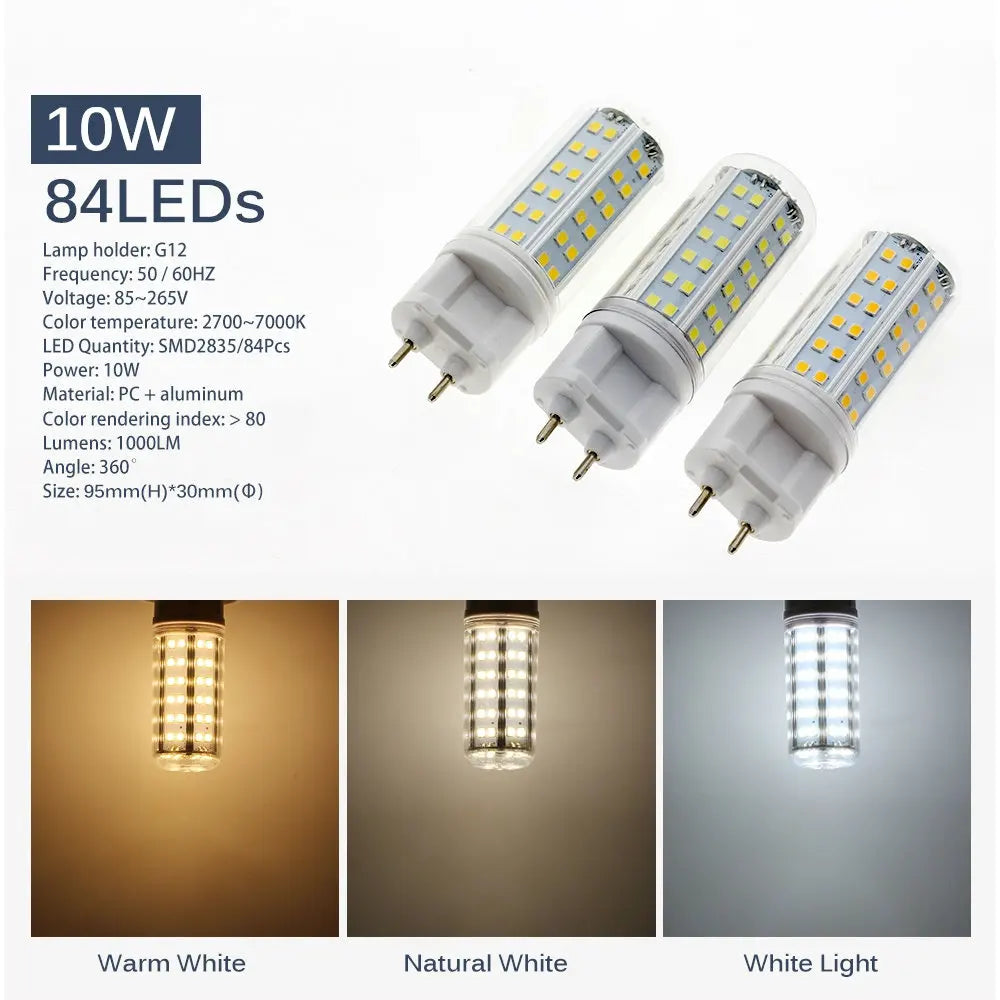 G12 LED Bulb Light AC85-265V 10W 1000LM 15W 1500LM High Brightness SMD2835 LED Corn Bulb Lamp.