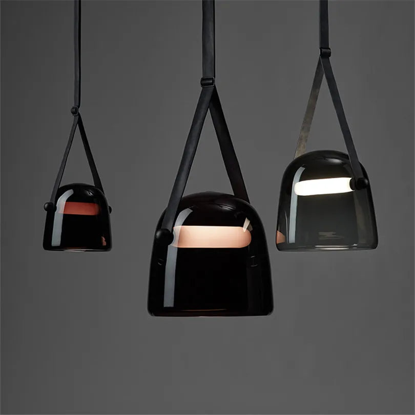 Nordic Postmodern LED Glass Pendant Lights Designer Simple Art Leather Bedroom Bedside Lamp Model Room Showroom Hanging Lights