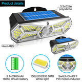 Solar Lights Outdoor Motion Sensor 158LEDs IP65 Waterproof Super Bright Solar Wireless Wall Lamp with 3Modes and 8Wide Angle