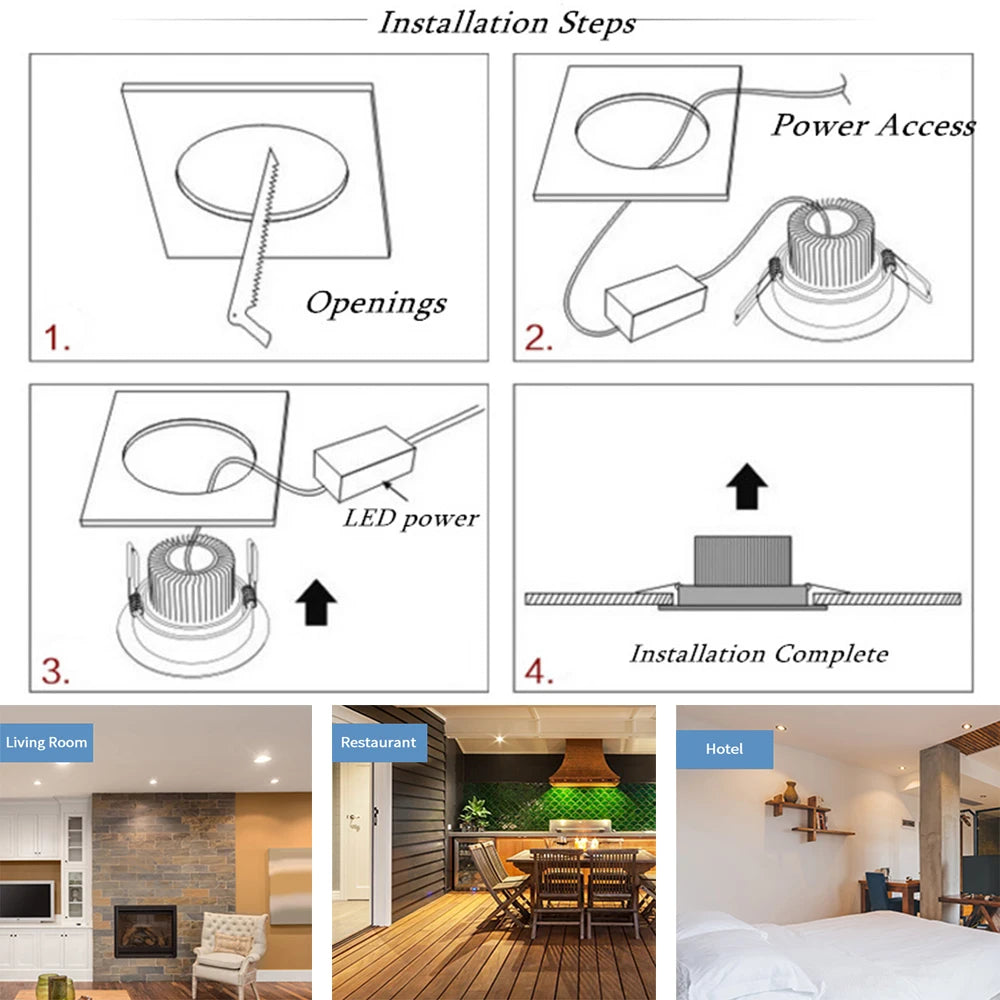 Dimmable Recessed Ceiling Lights Indoor Lighting Illumination Spotlight AC85-265V LED Downlight Bedroom Indoor Ceiling Lamp D30