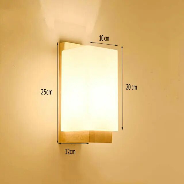Japanese Decoration Wall Wood Lamp Glass Lampshade Bedroom Entrance Aisle Indoor Home Lights E27 LED Nordic Bedside Wall Light