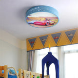 Cartoon Car Round LED Ceiling Light (Dimmable with Remote) - Modern Flush Mount Ceiling Lamp Fixture for Kids Bedroom, Nursery, Playroom & Corridor