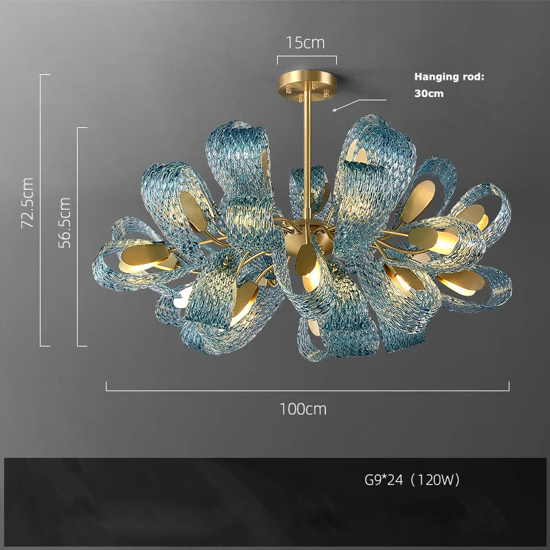 2026 Postmodern Copper Glass Chandelier - Blue Beauty Luxury Dining Room Light