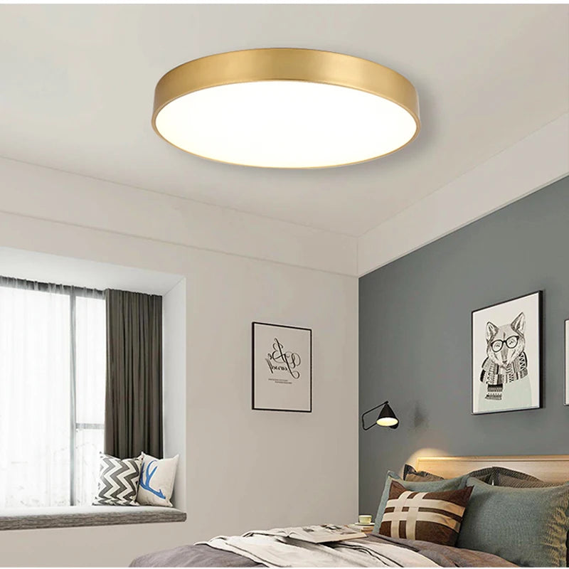Ultra-thin LED ceiling lamp gold lamp surface installation living room bedroom remote home decoration lighting