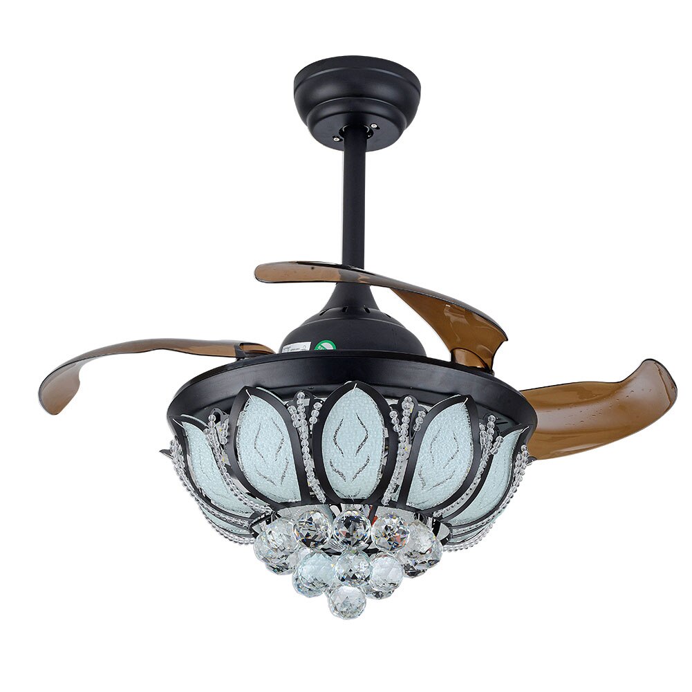 Retractable Ceiling Fan Light Remote 3 Color Changes LED Chandelier for Living/Bed Room Decor
