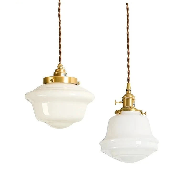 White Glass LED Pendant Light Fixtures Japanese Style Nordic Modern Copper Pendant Lamp Hanging Lights Luminaria Lampara