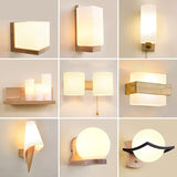 Japanese Decoration Wall Wood Lamp Glass Lampshade Bedroom Entrance Aisle Indoor Home Lights E27 LED Nordic Bedside Wall Light