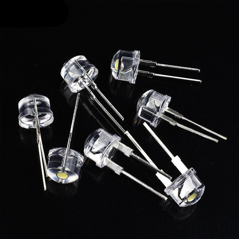 LED 8mm Straw Hat 20PCS 100PCS  Lamp Bead are White Cold Light 0.5W 0.75W  Big chips F8MM Hight Power Hat Light-emitting Diode
