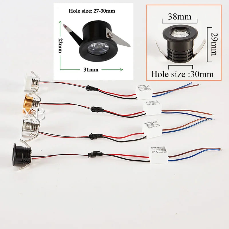 1W 3W Led recessed cabinet mini spot light 110V 220v downlight 12v dc jewelry show Include Led Driver 4000K Ceiling light lamp