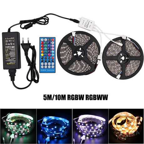 DC 12V RGBW RGB WW LED Strip Light SMD 5050 60Leds/m Waterproof Led Lamp 5m 10m Flexible Led Stripe with 40 key IR Controller