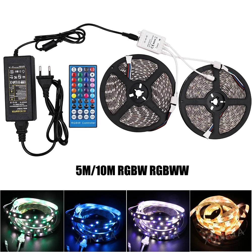 DC 12V RGBW RGB WW LED Strip Light SMD 5050 60Leds/m Waterproof Led Lamp 5m 10m Flexible Led Stripe with 40 key IR Controller