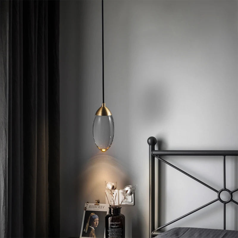 Modern Crystal ball LED Pendant lights Nordic Copper lighting bedroom bedside single head lights bar corridor small Hanging lamp