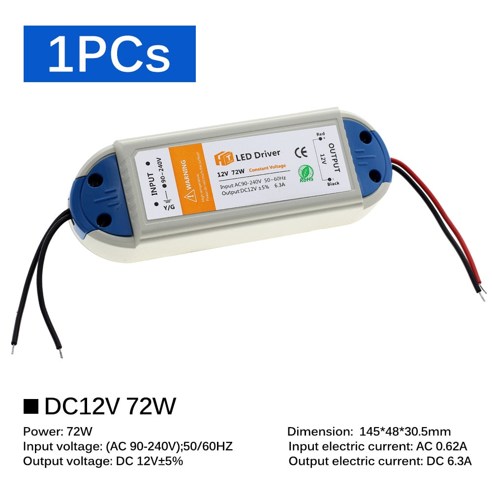 DC 12V LED Driver 18W 36W 72W 100W Lighting Transformers High Quality LED Driver for LED Strip Lights 12V Power Supply Adapter
