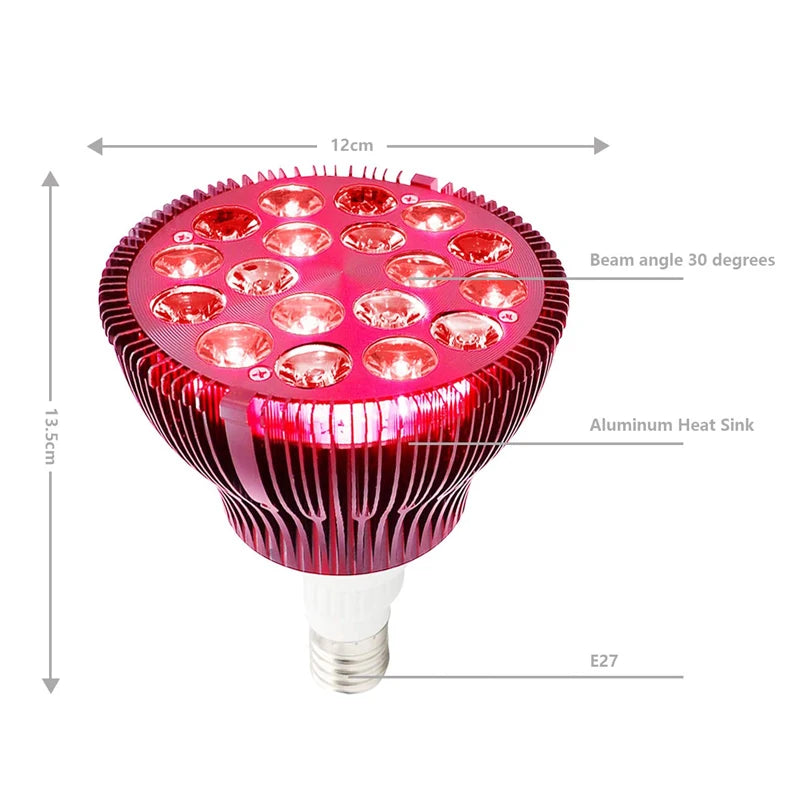 Red Light Therapy LED E27 54W Red Light LED Massage Therapy Lamp  660nm 850nm Near Infrared Therapy Light LED Lamp/ Red Light Grow LED Bulb