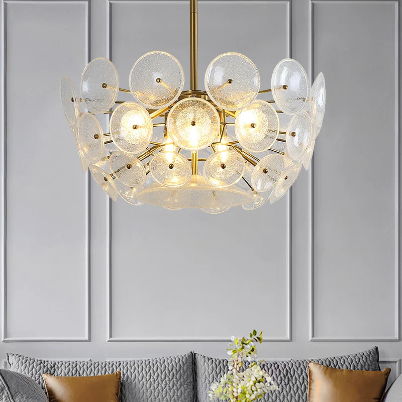 Modern Chandelier Round Ceiling Frosted Glass Copper Hanging Lamp luxury Pendant Lights For Living Bedroom Dining Room