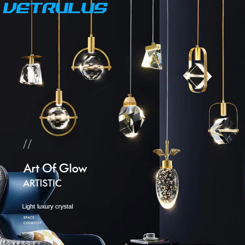 Modern Pendant Light Nordic Luxury K9 Crystal Chandelier Ceiling Lamps Hanging Fixture Indoor Living Dining Room Bedroom Decor