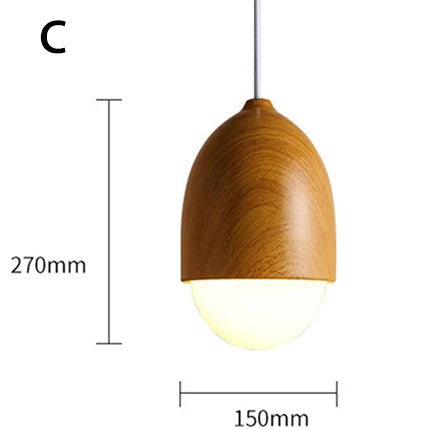 Nordic Wood Grain Iron Glass Pendant Lamp Modern Nut Round E27 110-240V Hanging Light Living Room Bedroom Decors Pendant Lighting