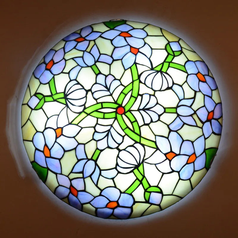 Tiffany Restaurant Bedroom Balcony Hallway Corridor Lamp European-Style Round Dragonfly Pastoral Glass Ceiling Lamps AC110V 220V