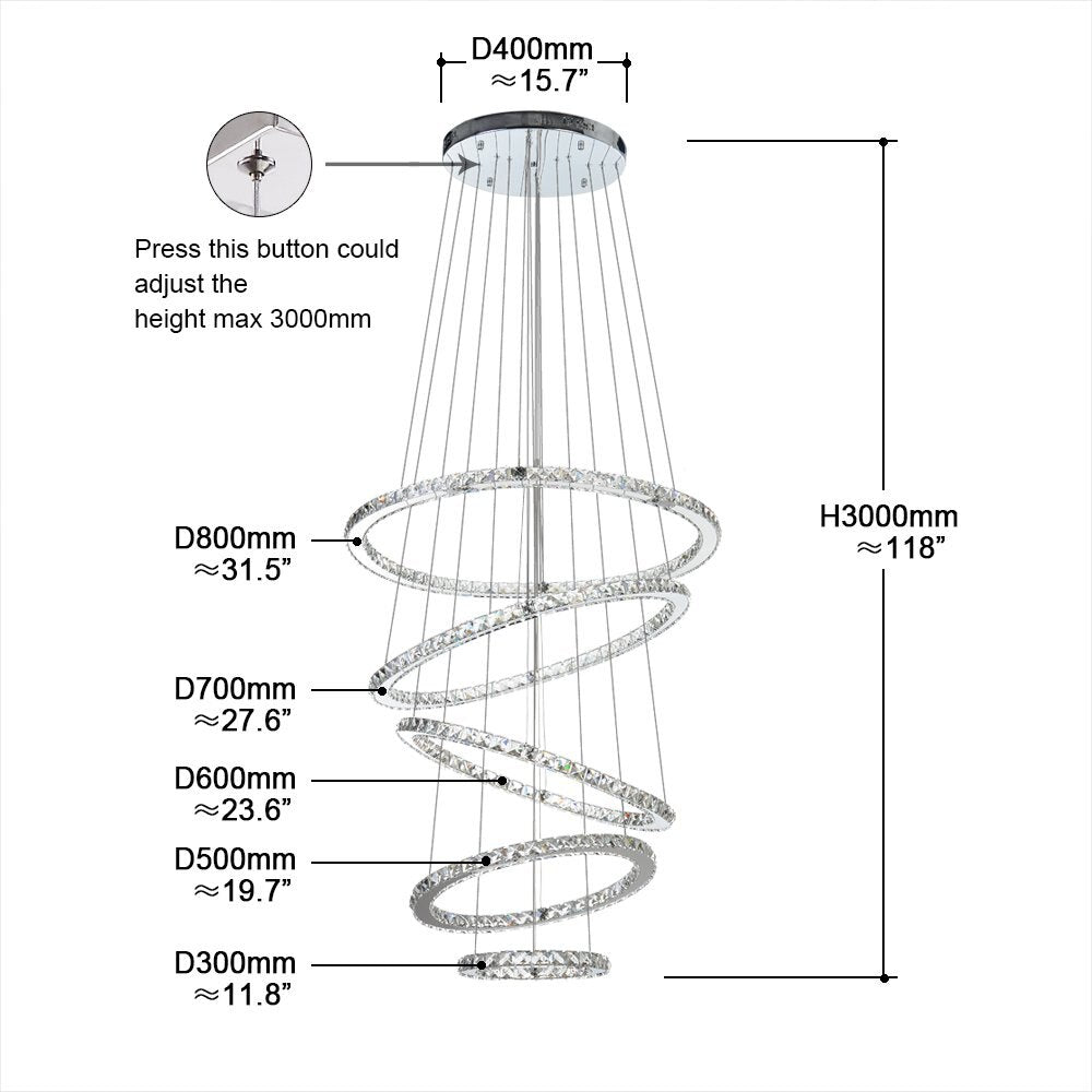 LED Crystal Chandelier Light Modern Ceiling Lamp Fixture Hanging Lustres 5 Rings Lighting Home Decoration
