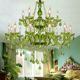 Luxury Green Crystal Chandelier - Vintage E14 Candle Pendant Light